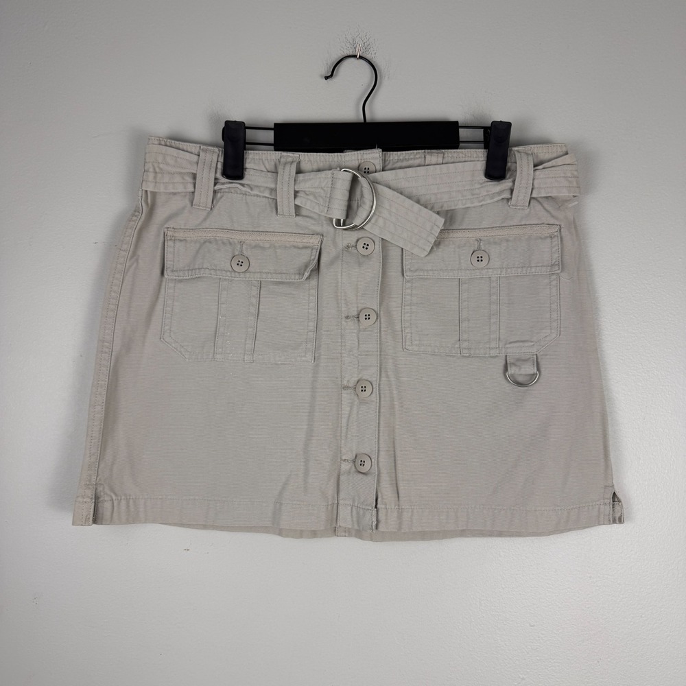 Vintage Mossimo Skirt Womens 13 (32x15) Tan Utility Outdoor‎ Belted Button Front
